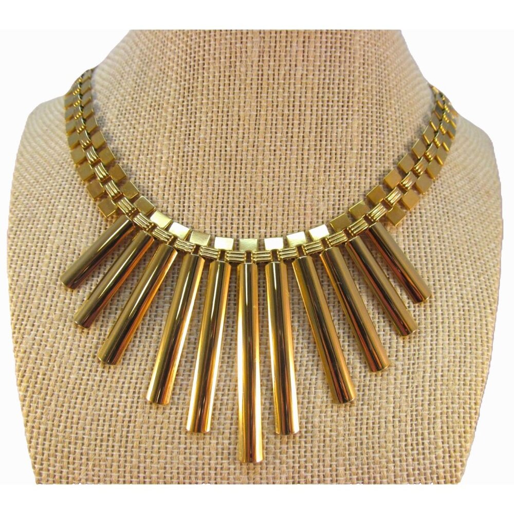 Gold Tone Metal Multi Bar Fringe Necklace